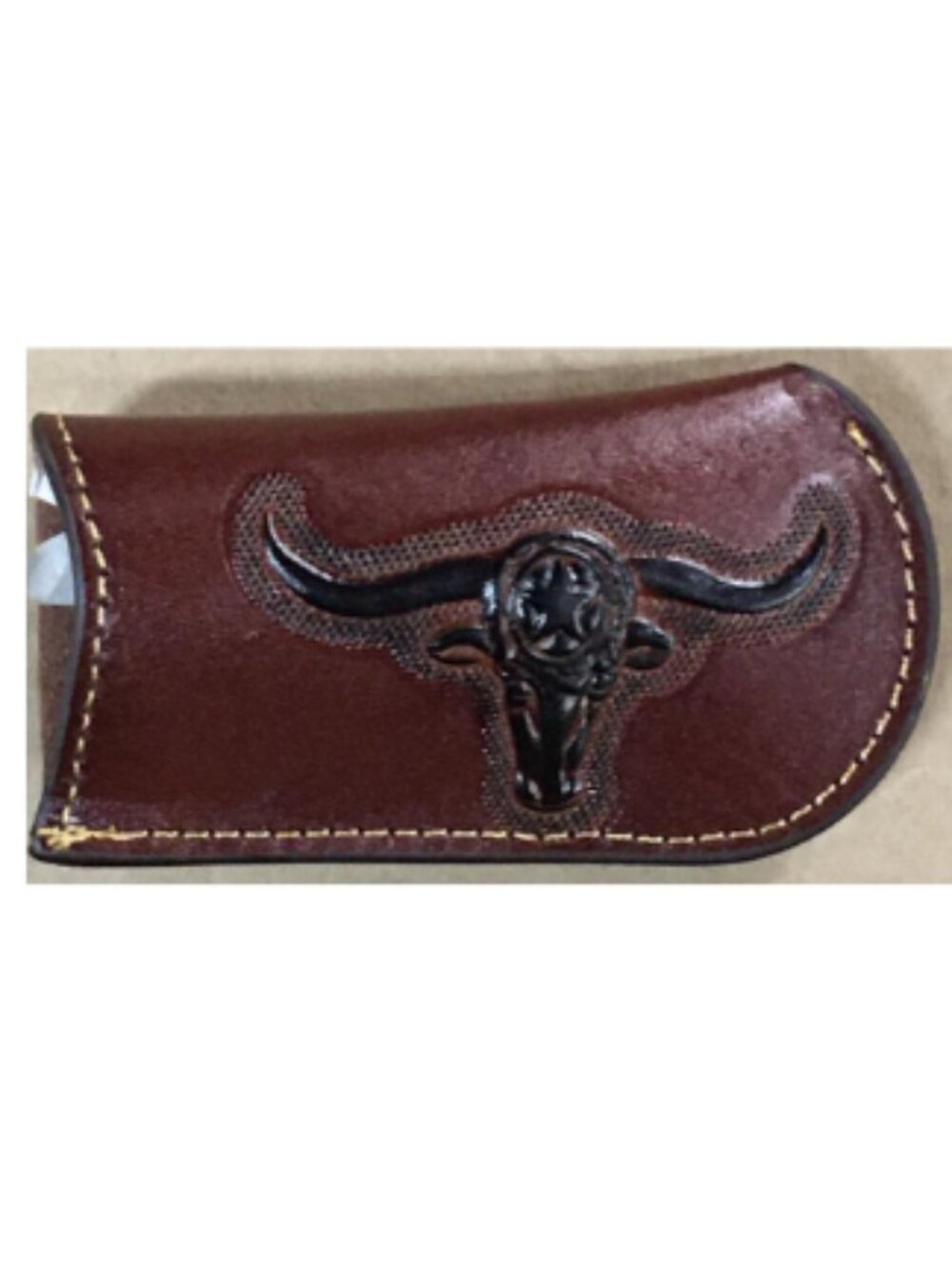 Brown Leather Embossed Longhorn Design Large Knife Sheath